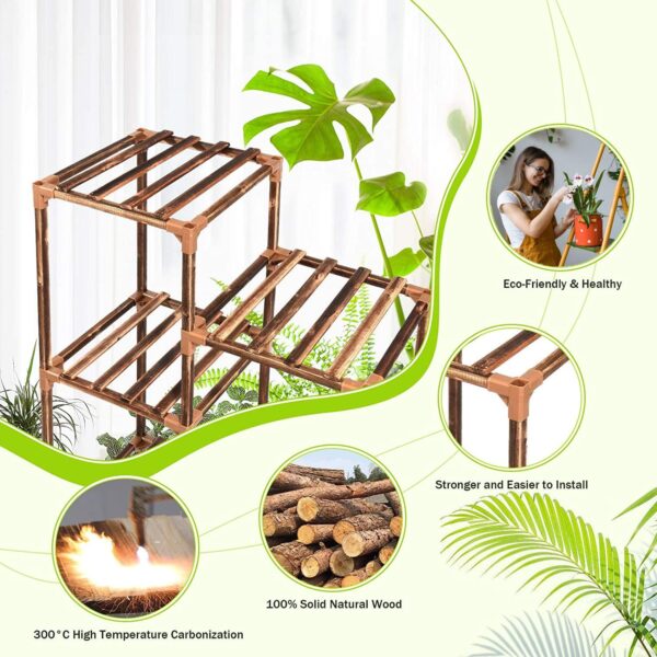 cfmour Plant Stand Indoor Outdoor, 10 Tire Tall Large Wood Plant Shelf Multi Tier Flower Stands,Garden Shelves Wooden Plant Display Holder Rack for Living Room Corner Balcony Office Lawn Patio - Image 3