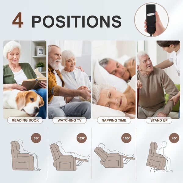 Oversized Power Lift Recliner Chair with Heat and Massage, Leather Power Recliner Chair with USB Port and Cup Holders, Big Large Recliner Chair for Seniors (Leather, Brown) - Image 4