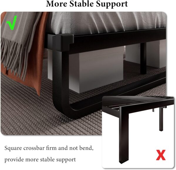 iPormis Queen Size Metal Bed Frame with Faux Leather Headboard, Curved Platform Bed Frame, Thicker Metal Steel Slats Support, 12'' Under-Bed Space, Noise-Free, Easy Assembly, Black - Image 5