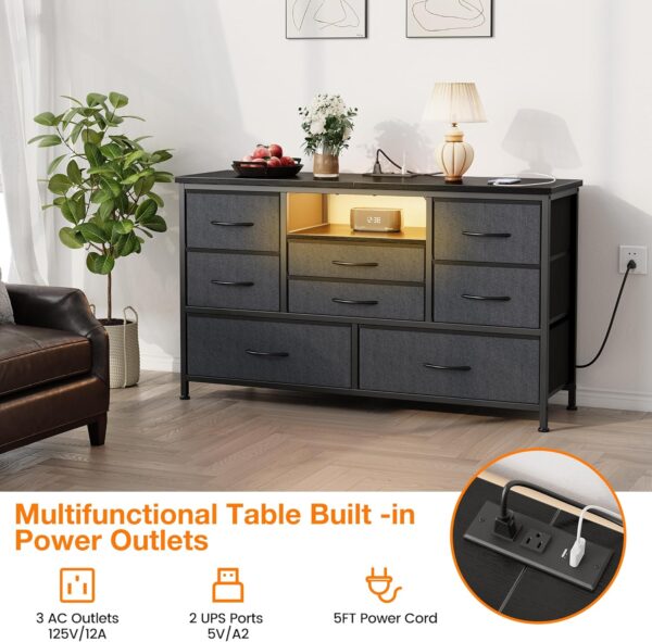 Jojoka 8 Dresser TV Stand with Power Outlet & LED for 55'' TV, Long Dresser for Bedroom with 8 Deep Drawers, Wide Console Table for Storage in Closet, Living Room, Entryway, Wood Top (Grey) - Image 5