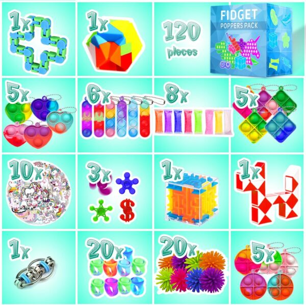 Fidget Toys, 120 Pack Fidgets Set Stocking Stuffers for Kids Party Favors Autism Sensory Toy Bulk Adults Kids Boys Girls Teens Stress Autistic ADHD Anxiety Carnival Treasure Classroom Prizes - Image 3