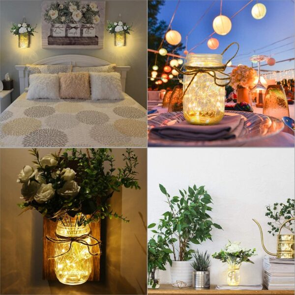 Anpro Mason Jars sconces with Lights,Decorative Mason Jar Wall Decor,Rustic Wall Sconces with 6-Hour Timer LED Fairy Lights and Flowers (2 Pack) Iron Hooks for Christmas,Halloween Decorations - Image 8