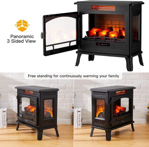 Electric Fireplace Infrared Heater 3D Freestanding Fireplace Stove Heater with Remote Control, Timer, Adjustable Flame Effect, Upgraded Safety Protection 24" - Image 5