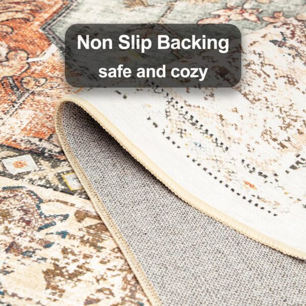 BESTSWEETIE Area Rug 8x10 Rugs for Living Room 8 x 10 Washable Rugs Non Slip Vintage Boho Living Room Rugs for Bedroom Dining Room, Distressed Floral Pattern Carpet, Green Brick Rust Red - Image 7