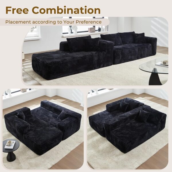104" L-Shape Modular Sectional Sofa Couch - Comfy Upholstered Cloud Couch for Living Room - Modern Minimalist Couch,Deep Seat,No Assembly Required (Black,Plush Corduroy, Left Facing Chaise) - Image 7