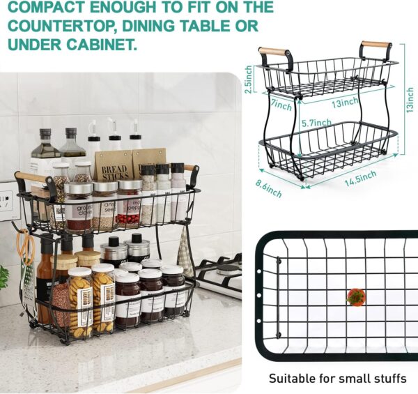 ANTOPY 2 Tier Fruit Basket with 2 Banana Hangers, Countertop Fruit Vegetable Basket Bowl for Kitchen Counter Metal Wire Storage Basket Fruits Stand Holder Organizer for Bread Snack Veggies Produce - Image 6