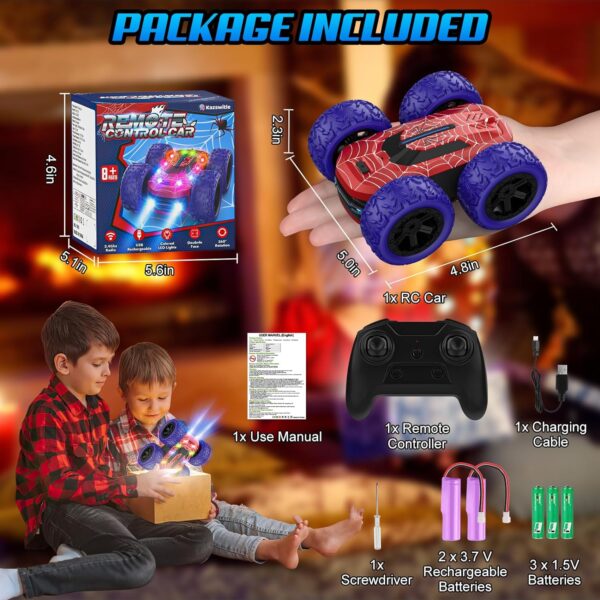 Remote Control Car for Boys, RC Cars for Kids with Colorful LED Lights, 2.4Ghz Double Sided 360° Flips 4WD Stunt Car, Rechargeable Toy Cars for Boys Girls Ages 4-6 5-7 6-8 8-12 Birthday Gift - Image 6