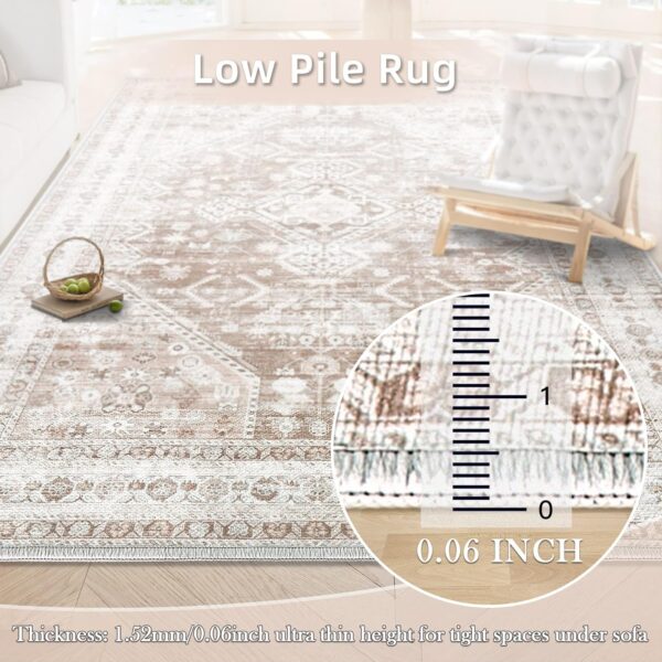 Area Rug Vintage 8x10 Living Room Rug: Large Washable Chenille Print Rug, Traditional Medallion Rug, Non Slip Boho Carpet for Bedroom Dining Table Kitchen Home Office(Beige, 8'x10') - Image 6