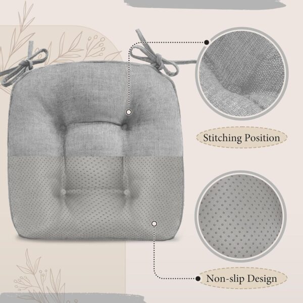 cozyide Chair Cushions for Dining Chairs, 17" x 17" Non-Slip Kitchen Chair Pads with Adjustable Ties, Memory Foam Indoor Chair Cushions for Dining Room, Light Grey (Pack of 2) - Image 3
