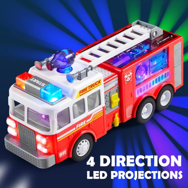 JOYIN LED Fire Truck Toy for Toddlers - LED Projections & Sirens, Bump and Go Fire Engine Trucks with Mode Switch & Volume Control, Boys&Girls Firetruck, Kids Birthday - Image 4