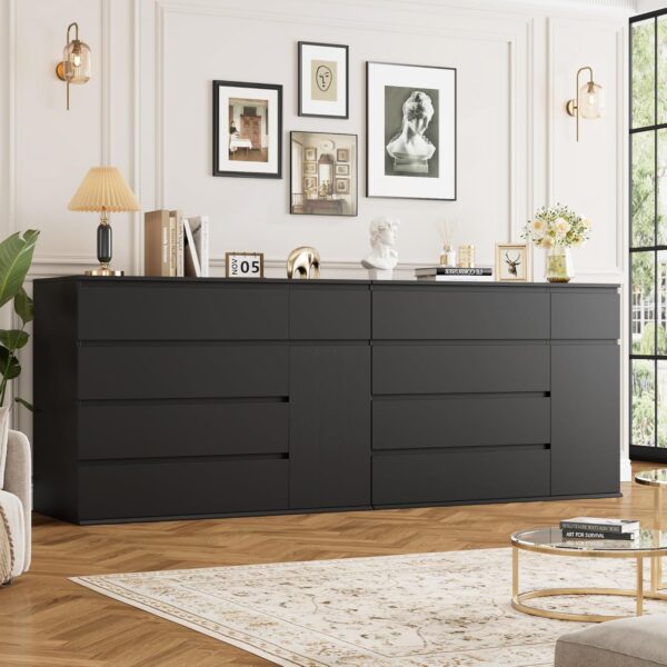 FOTOSOK 5 Drawer Dresser, Black Dresser Modern Dresser for TV Stand, Double Dresser Wide Storage Chests of Drawer with Door, Deep Drawers and Wide Storage Space - Image 5