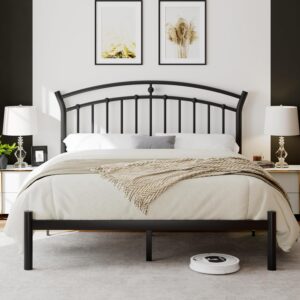 iPormis Full Size Metal Platform Bed Frame with Modern Iron-Art Headboard/Heavy Duty Steel Slats Support/Under Bed Storage/No Box Spring Needed/Easy Assembly/Noise-Free/Black