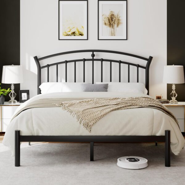 iPormis Full Size Metal Platform Bed Frame with Modern Iron-Art Headboard/Heavy Duty Steel Slats Support/Under Bed Storage/No Box Spring Needed/Easy Assembly/Noise-Free/Black