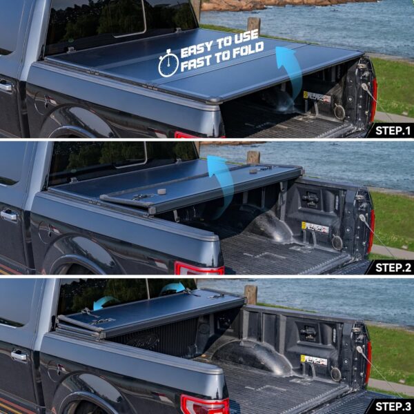 Hard Folding Truck Bed Tonneau Cover Compatiable with Ford Super Duty 6.8 FT Standard Box, 1999-2024 F250 F350 F-250 F-350, Tri Fold Style - Image 3
