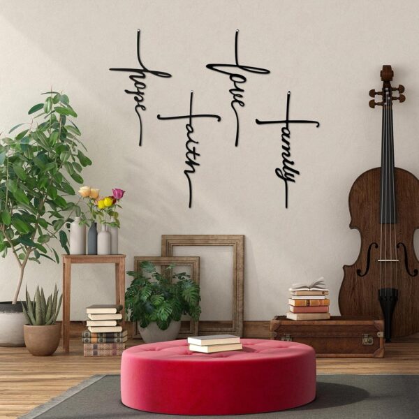 Love Faith Hope Family Wall Sign Metal Decorative Hope Wall Cross Large Metal Spiritual Decorations for Home Religious Hanging Cross Wall Decor, Nice for Home Decoration, 8 x 15 Inch - Image 4