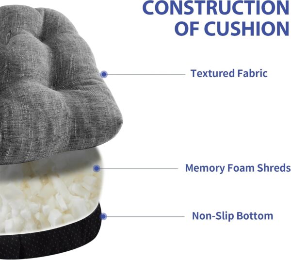 Chair Cushions for Dining Chairs Set of 4, Indoor Kitchen Chair Cushions with Ties and Non Slip Backing, Tufted Shredded Memory Foam Kitchen Chair Pads, 15.5" x 15.5" x 4", Dark Grey - Image 3