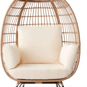 Best Choice Products Wicker Egg Chair, Oversized Indoor Outdoor Lounger for Patio, Backyard, Living Room w/ 4 Cushions, Steel Frame, 440lb Capacity - Ivory