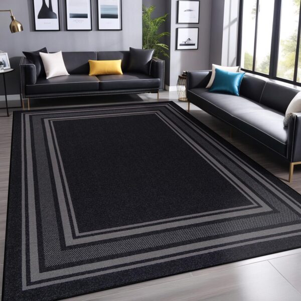 Modern Bordered Non Slip Indoor Rugs for Living Room 5x7 Area Rugs for Kitchen, Rug for Bedroom, and Hallway, Stain Resistant Easy Cleaning Non Shedding Black 5 x 7 - Image 4