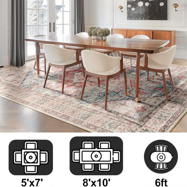 BESTSWEETIE Area Rug 5x7 Rugs for Living Room 5 x 7 Washable Rugs Non Slip Vintage Boho Living Room Rugs for Bedroom Dining Room, Distressed Pattern Carpet, Pink - Image 5
