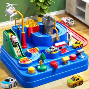 TEMI Boys Toys Car Track, Kids Race Track City Rescue Toy for 3 4 5 6 7 Years Old Boys Girls - Car Toys with 3 Cars, Car Track Toys for Boys Age 3, Birthday Gifts Toys for Boys 3-5 Years Old