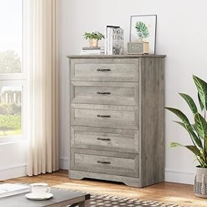 IDEALHOUSE Modern 5 Drawers Dresser, Chest of Drawers Closet Organizers and Storage Clothes, Modern Dressers for Closet Living Room, Kids Bedroom (5 Drawers Dresser, Grey)