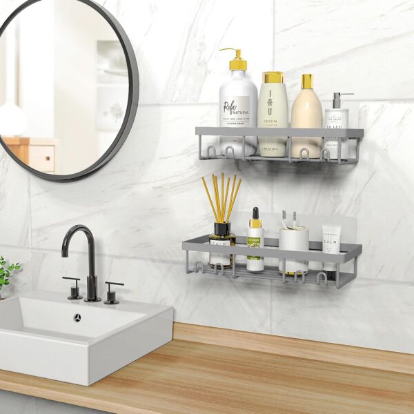 Moforoco Shower Caddy Shelf Organizer Rack, Self Adhesive Black Bathroom Shelves Basket, Home Farmhouse Wall Inside Organization and Storage Decor Rv Accessories, First Camper Apartment Essentials - Image 7