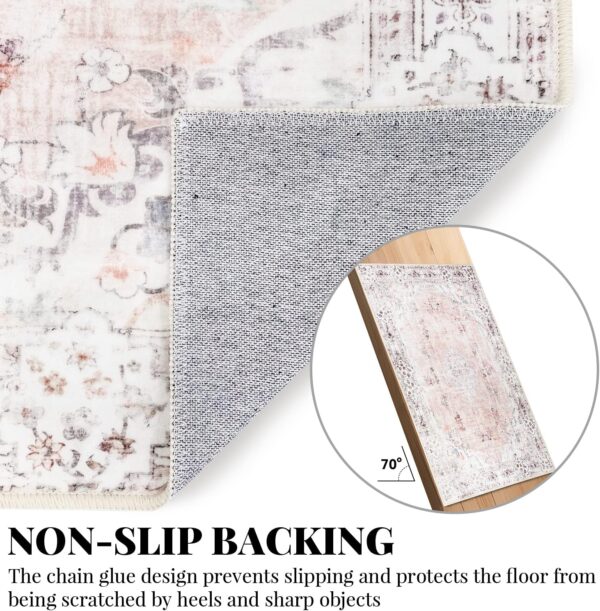 MUJOO 5'x7' Area Rugs Pink Machine Washable Boho Rug for Bedroom,Living Room, Laundry Room Kitchen Non Slip Carpet Abstract Soft Low-Pile Floral - Image 4