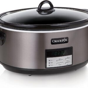 Crock-Pot Large 8-Quart Programmable Slow Cooker with Auto Warm Setting, Black Stainless Steel (Pack of 1)