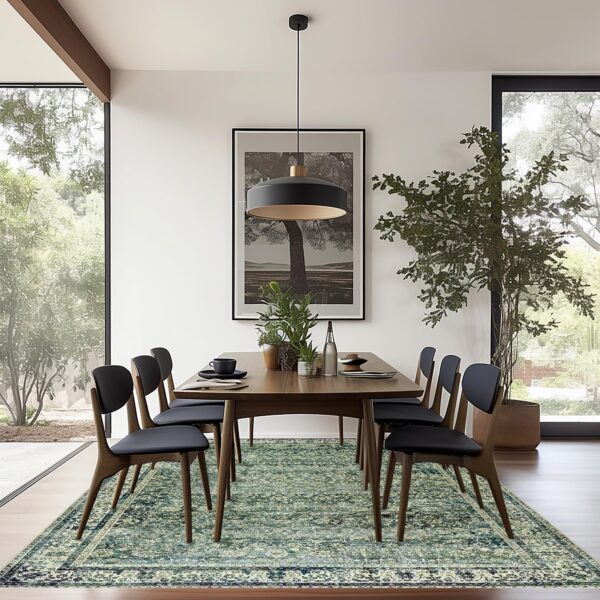 5x7 Area Rugs Washable Rugs for Living Room,Faux Wool Soft Moody Floral Boho Vintage Oriental Indoor Carpet for Bedroom,5 by 7,Dark Emerald Green - Image 3
