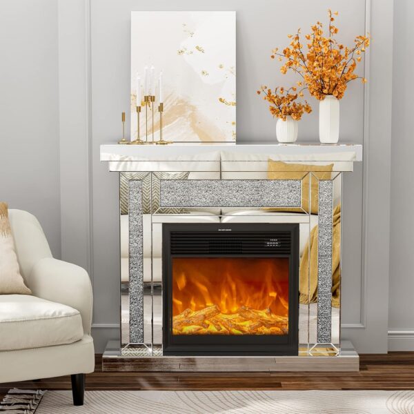 IKIFLY Mirrored Electric Fireplace TV Stand, 7 Colors Changing Mantel Freestanding Heater Corner Firebox w/3D Realistic Flame Effect, Remote Control (47.24" L x 12.59" W x 41.33" H) - Image 4