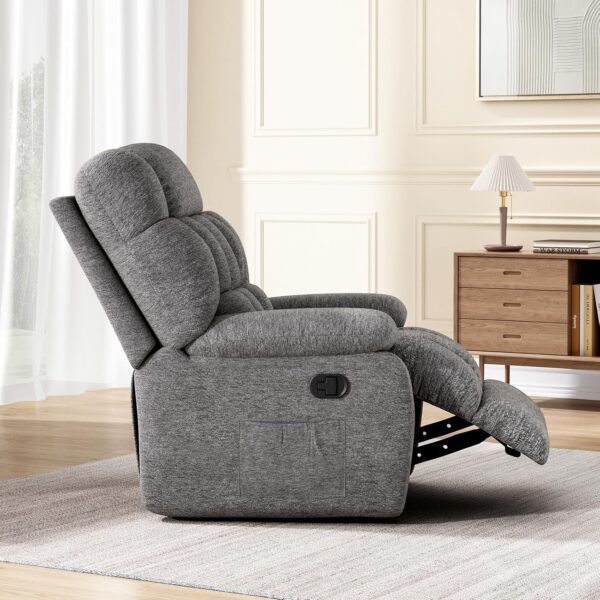 Recliner Chair, Upholstered Rocker Recliner Chair with Side Pocket, Ergonomic 110°-160°Adjustable Chenille Recliner Chairs for Adults, Reclining Chair with Footrest, Recliner Sofa for Living Room - Image 5