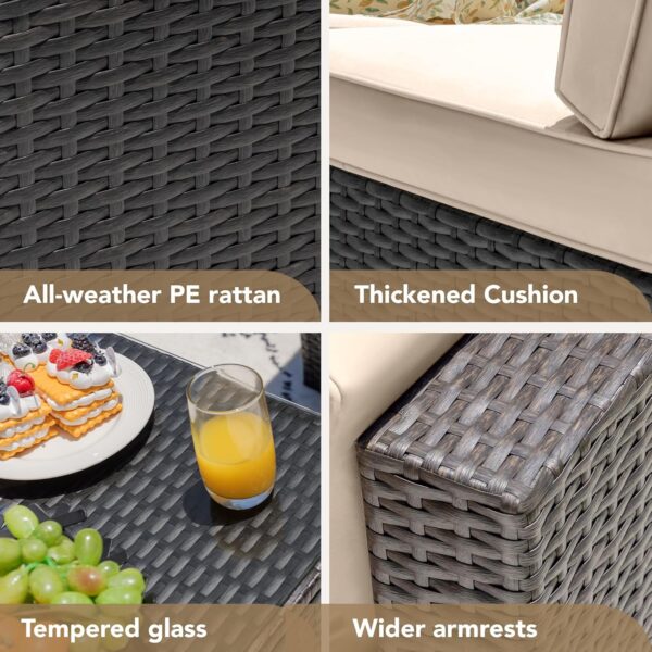 Devoko Patio Furniture Sets 6 Pieces Outdoor Sectional Rattan Sofa Manual Weaving Wicker Patio Conversation Set with Glass Table and Cushion (Beige) - Image 6