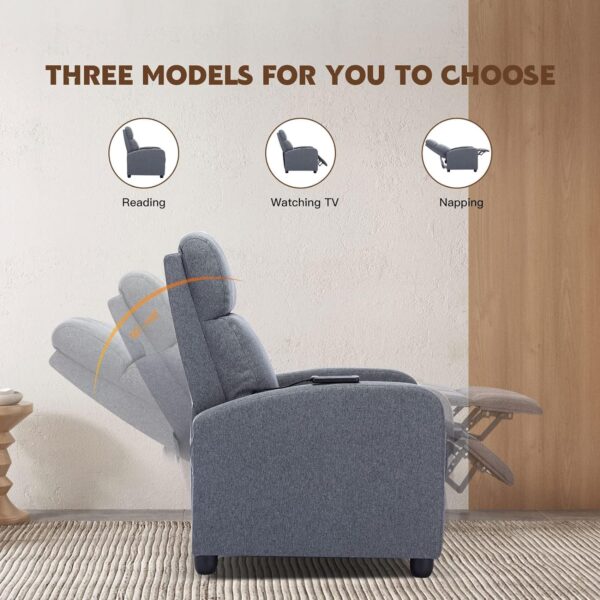 Phoenix Home Massage Recliner Chair, Modern Single Sofa Recliners with Padded Backrest and Thick Seat Cushion, Recliner Chair for Living Room, Home Theater, Fabric Gray - Image 4