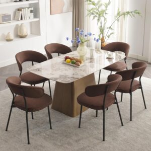 DYHOME Dining Room Chairs Set of 6, Modern Dining Chairs, Fabric Upholstered Accent Chair for Kitchen/Living Room/Dining Room, Kitchen Chairs Brown