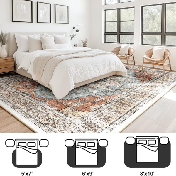 BESTSWEETIE Area Rug 8x10 Rugs for Living Room 8 x 10 Washable Rugs Non Slip Vintage Boho Living Room Rugs for Bedroom Dining Room, Distressed Floral Pattern Carpet, Green Brick Rust Red - Image 4