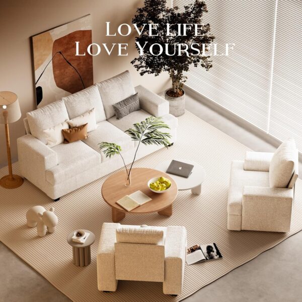 Couches for Living Room, 89" Sofa Couch with Extra Deep 3 Seats, Tool-Free Setup Sofa Bed, Modern Cotton Chenille Fabric Sleeper Sofa for Small Spaces, Living Room, Bedroom, Apartment, Beige - Image 6
