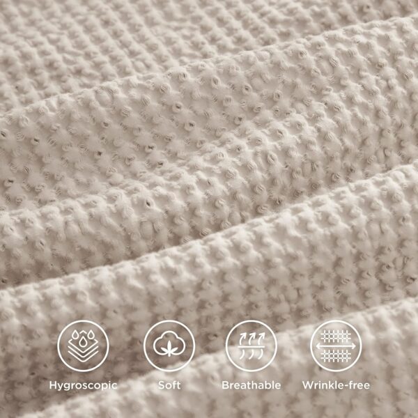 Bedsure Cotton Duvet Cover Queen Size - 100% Cotton Waffle Weave Beige Duvet Cover, Soft and Breathable Queen Duvet Cover Set for All Season (Queen, 90"x90") - Image 4