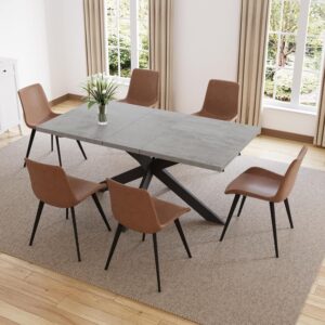 ZckyCine 7 Piece Dining Table Set for 6 Modern Rectangular Wooden Dining Table and Leather Dining Chairs for 6 Persons, Kitchen Table and Chairs for 6 Persons, Ideal for Kitchen Dining