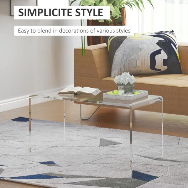HOMCOM 32" Long Rectangle All Acrylic 15mm Thick Waterfall Coffee Table, Clear - Image 5
