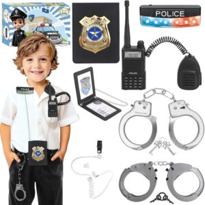 Police Toys, Police Pretend Play Toys for Dress Up, Role Play Set with Police Accessories, Handcuffs, Warning Light, Police Badge, Birthday Halloween Christmas Gifts for Kids Boys Girls
