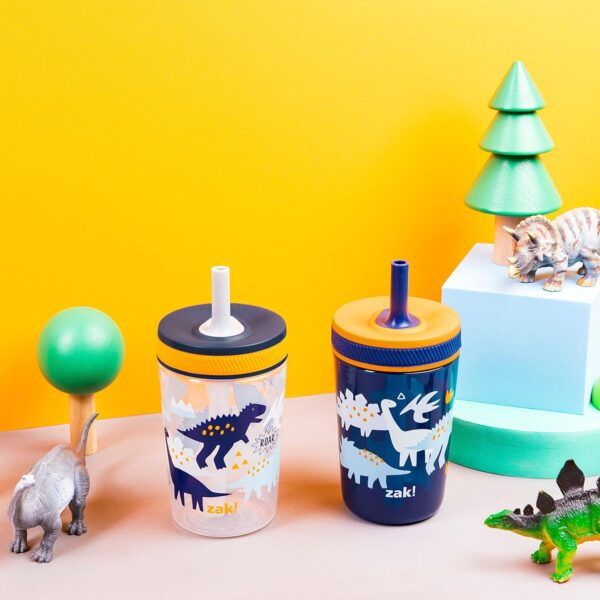 Zak Designs Kelso Toddler Cups For Travel or At Home, 15oz 2-Pack Durable Plastic Sippy Cups With Leak-Proof Design is Perfect For Kids (DinoRoar, Zaksaurus) - Image 7