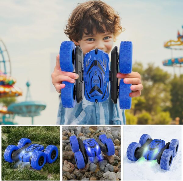 Remote Control Car, RC Cars with Headlights Double-Sided Driving 360° Flips Rotating for Kids Ages 4-7 8-12 Year Old, RC Stunt Car Toys for Boys and Girls Gift Blue - Image 4