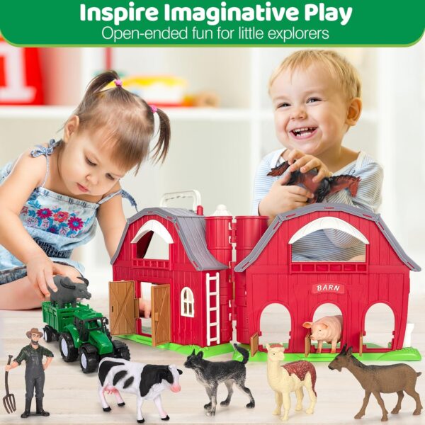 Farm Animals Toys for 1 2 3 4 5 Year Old Toddlers Girls Boys, Big Red Barn Farm with Figures Animals and Tractor Toys for Kids, Farm Playset Educational Learning Toys, Ideal Christmas Birthday Gifts - Image 4