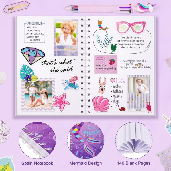 homicozy DIY Journal Kit for Girls,Mermaid Gifts for Girls Age 3-10 Years Old,Art Craft & Supplies for Kids Age 4-10,Scrapbook &Diary Supplies Set,Cute Stationery,Cool Birthday Ideas Gifts Toys - Image 5