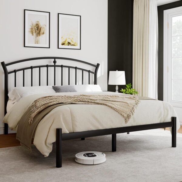 iPormis Full Size Metal Platform Bed Frame with Modern Iron-Art Headboard/Heavy Duty Steel Slats Support/Under Bed Storage/No Box Spring Needed/Easy Assembly/Noise-Free/Black - Image 3