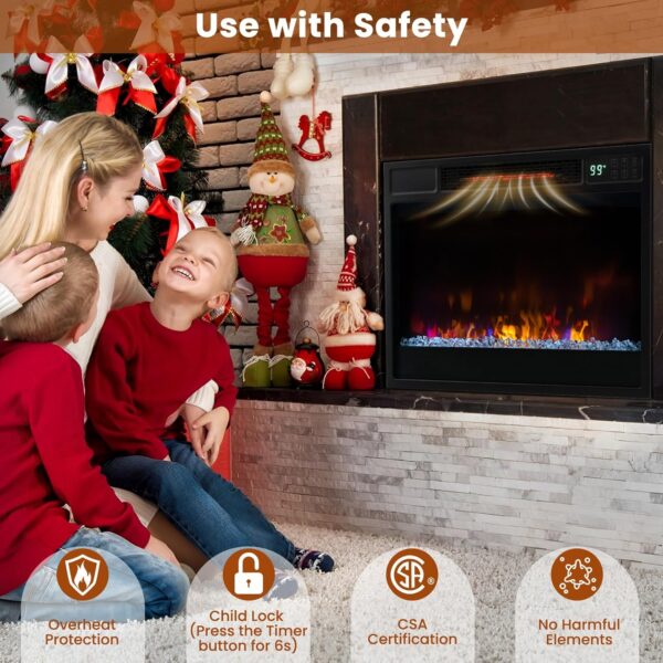 GOFLAME 23 Inch Electric Fireplace Insert, Recessed Quartz Fireplace Heater with 6 Flame Modes & 5 Brightness, Breathable Design, Remote Control, 8H Timer, Overheat Protection, 1500W - Image 6