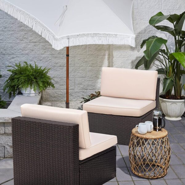 Devoko 2 Pieces Patio Furniture Sets All-Weather Outdoor Sectional Armless Sofa (Beige) - Image 5
