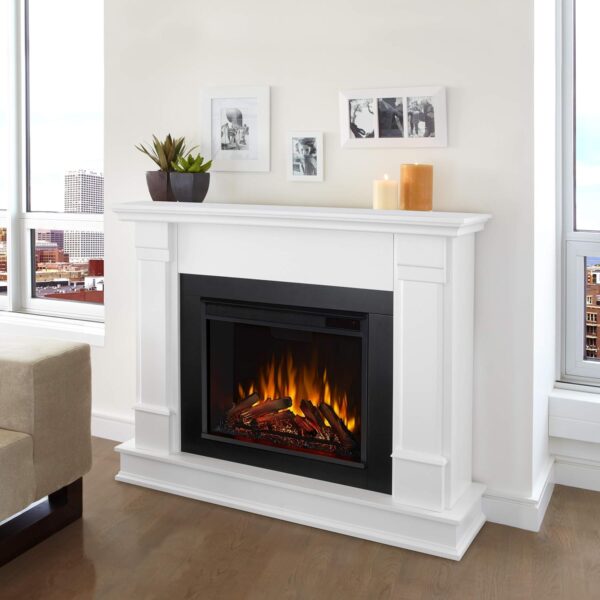 Real Flame Silverton 48” Electric Fireplace with Mantel for Living Room or Bedroom, Replaceable Fireplace Insert Heater, Realistic Log and Flame Effect, Remote Control, Timer, White - Image 2