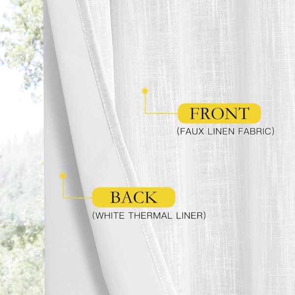 NICETOWN 100% Absolutely Blackout Linen Curtains 2 Panels Set with Thermal Insulated White Liner, White, 52 inches Wide, 84 inches Length Energy Saving Curtains for Living Room, Vertical Blinds - Image 6