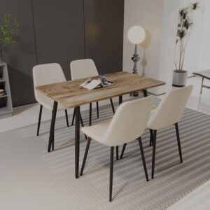 Small Dining Table Set for 4, Modern Dining Table and Chairs Set with 4 Fabric Dining Chairs, 5 Piece Wooden Dining Table Set, 47'' Kitchen Table Set, Ideal for Small Spaces